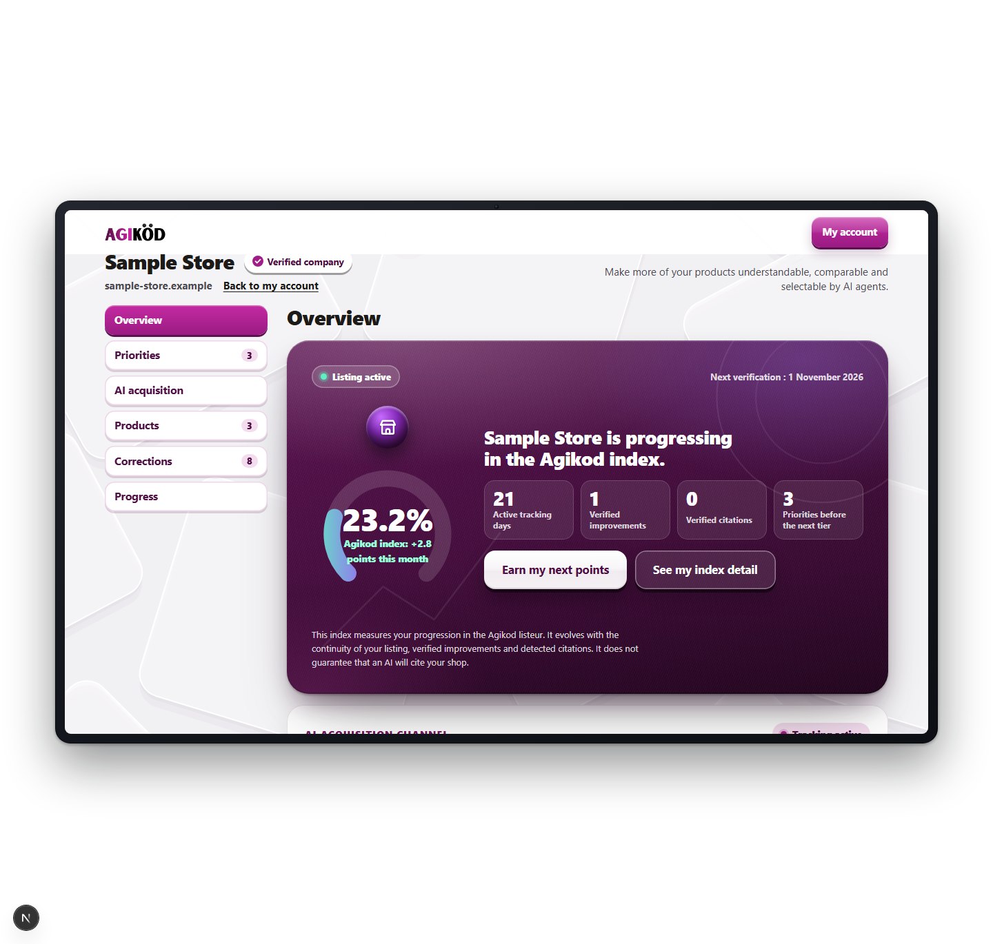 Screenshot of the Agikod client space