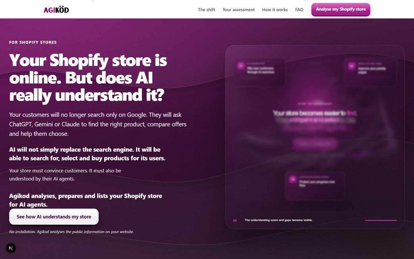 Screenshot of the Agikod Shopify landing page